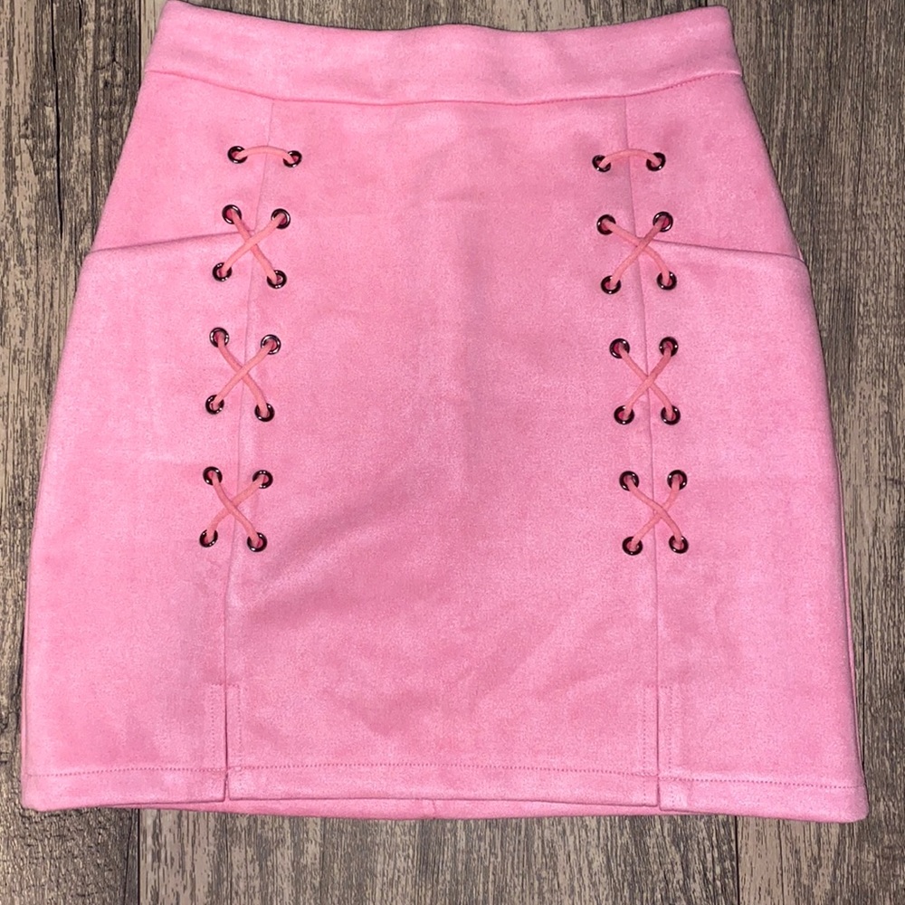 Bright Pink Lace-Up Mini-Skirt